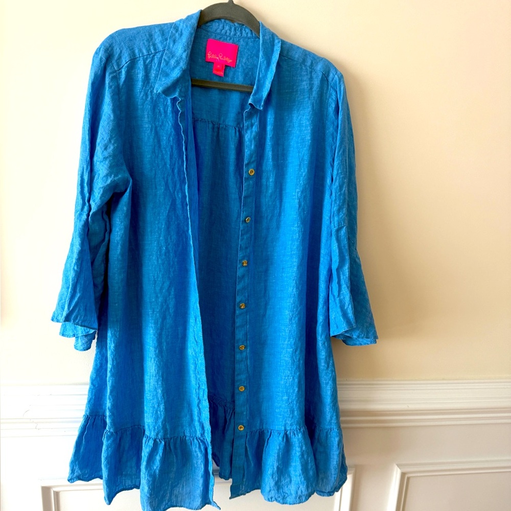 Lilly Pulitzer Blue Linen Bathing Suit Coverup
